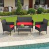 imageFDW  4Piece Patio Furniture Set  Gray ampamp Khakhi  Outdoor Wicker Furniture with Coffee Table  Modern Rattan Chairs Conversation Set  Outdoor Seating  WeatherResistant  for Porch Garden LawnRed