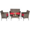 imageFDW  4Piece Patio Furniture Set  Gray ampamp Khakhi  Outdoor Wicker Furniture with Coffee Table  Modern Rattan Chairs Conversation Set  Outdoor Seating  WeatherResistant  for Porch Garden LawnGray and Red