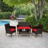 imageFDW  4Piece Patio Furniture Set  Gray ampamp Khakhi  Outdoor Wicker Furniture with Coffee Table  Modern Rattan Chairs Conversation Set  Outdoor Seating  WeatherResistant  for Porch Garden LawnBrown and Red