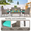 imageFDW  4Piece Patio Furniture Set  Gray ampamp Khakhi  Outdoor Wicker Furniture with Coffee Table  Modern Rattan Chairs Conversation Set  Outdoor Seating  WeatherResistant  for Porch Garden LawnGray and Blue