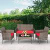 imageFDW  4Piece Patio Furniture Set  Gray ampamp Khakhi  Outdoor Wicker Furniture with Coffee Table  Modern Rattan Chairs Conversation Set  Outdoor Seating  WeatherResistant  for Porch Garden LawnGray and Red