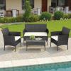 imageFDW  4Piece Patio Furniture Set  Gray ampamp Khakhi  Outdoor Wicker Furniture with Coffee Table  Modern Rattan Chairs Conversation Set  Outdoor Seating  WeatherResistant  for Porch Garden LawnBlack