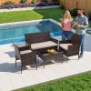 imageFDW  4Piece Patio Furniture Set  Gray ampamp Khakhi  Outdoor Wicker Furniture with Coffee Table  Modern Rattan Chairs Conversation Set  Outdoor Seating  WeatherResistant  for Porch Garden LawnBrown