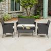 imageFDW  4Piece Patio Furniture Set  Gray ampamp Khakhi  Outdoor Wicker Furniture with Coffee Table  Modern Rattan Chairs Conversation Set  Outdoor Seating  WeatherResistant  for Porch Garden LawnBlack