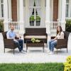 imageFDW  4Piece Patio Furniture Set  Gray ampamp Khakhi  Outdoor Wicker Furniture with Coffee Table  Modern Rattan Chairs Conversation Set  Outdoor Seating  WeatherResistant  for Porch Garden LawnBrown