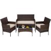 imageFDW  4Piece Patio Furniture Set  Gray ampamp Khakhi  Outdoor Wicker Furniture with Coffee Table  Modern Rattan Chairs Conversation Set  Outdoor Seating  WeatherResistant  for Porch Garden LawnBrown