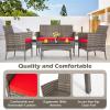 imageFDW  4Piece Patio Furniture Set  Gray ampamp Khakhi  Outdoor Wicker Furniture with Coffee Table  Modern Rattan Chairs Conversation Set  Outdoor Seating  WeatherResistant  for Porch Garden LawnGray and Red