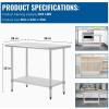imageFDW 24 x 36 Inch Stainless Steel Table for Prep ampamp Work NSF Commercial Metal Table with Adjustable Foot Kitchen Work Table Scratch Resistent Commercial Work Table