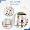imageFDW 39 Inch Bird Cage Parakeet Cage with Play Top Rolling Stand ampamp Easy Clean PullOut Tray Roof Top Parrot Cage for for Finches Canaries Parakeets Cockatiels ampamp Other Small Birds Black