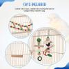imageFDW 39 Inch Bird Cage Parakeet Cage with Play Top Rolling Stand ampamp Easy Clean PullOut Tray Roof Top Parrot Cage for for Finches Canaries Parakeets Cockatiels ampamp Other Small Birds Almond