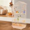imageFDW 39 Inch Bird Cage Parakeet Cage with Play Top Rolling Stand ampamp Easy Clean PullOut Tray Roof Top Parrot Cage for for Finches Canaries Parakeets Cockatiels ampamp Other Small Birds Almond