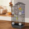 imageFDW 39 Inch Bird Cage Parakeet Cage with Play Top Rolling Stand ampamp Easy Clean PullOut Tray Roof Top Parrot Cage for for Finches Canaries Parakeets Cockatiels ampamp Other Small Birds Black