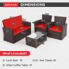 imageFDW 4 Piece Patio Furniture Sets Wicker Conversation Set 4 AllWeather Outdoor Sectional Patio Sofa for Porch Deck with Blue Cushion Brown Rattan Sofa ChairBrown and Red