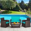 imageFDW 4 Piece Patio Furniture Sets Wicker Conversation Set 4 AllWeather Outdoor Sectional Patio Sofa for Porch Deck with Blue Cushion Brown Rattan Sofa ChairBrown and Blue