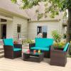 imageFDW 4 Piece Patio Furniture Sets Wicker Conversation Set 4 AllWeather Outdoor Sectional Patio Sofa for Porch Deck with Blue Cushion Brown Rattan Sofa ChairBrown and Blue