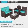 imageFDW 4 Piece Patio Furniture Sets Wicker Conversation Set 4 AllWeather Outdoor Sectional Patio Sofa for Porch Deck with Blue Cushion Brown Rattan Sofa ChairBrown and Blue