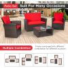 imageFDW 4 Piece Patio Furniture Sets Wicker Conversation Set 4 AllWeather Outdoor Sectional Patio Sofa for Porch Deck with Blue Cushion Brown Rattan Sofa ChairBrown and Red