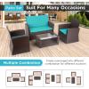 imageFDW 4 Piece Patio Furniture Sets Wicker Conversation Set 4 AllWeather Outdoor Sectional Patio Sofa for Porch Deck with Blue Cushion Brown Rattan Sofa ChairBrown and Blue