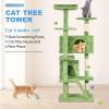 imageFDW Cat Tree 54in Cat Tower MultiLevel Durable Cat Scratching Post ampamp Cozy Fun Cat Jumping Platform Space Saving Cat Condo Pet Play House for Indoor CatsBeigeGreen