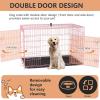 imageFDW Dog Crate for Large Dogs 42 Inch Folding Metal WirePet Cage Double Door WDivider Panel Indoor Outdoor Kennel LeakProof Plastic TrayPink