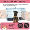 imageFDW Dog Crate for Large Dogs 48 Inch Folding Metal WirePet Cage Double Door WDivider Panel Indoor Outdoor Kennel LeakProof Plastic TrayBlue