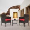 imageFDW Wicker Outdoor Furniture Patio Furniture Set of 3 Rattan Patio Chairs Outdoor Chairs Patio Conversation Set with Coffee Table for Yard Backyard Lawn Porch Poolside BalconyBlackBrown and Red