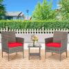 imageFDW Wicker Outdoor Furniture Patio Furniture Set of 3 Rattan Patio Chairs Outdoor Chairs Patio Conversation Set with Coffee Table for Yard Backyard Lawn Porch Poolside BalconyBlackGray and Red