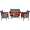 imageFDW Wicker Outdoor Furniture Patio Furniture Set of 3 Rattan Patio Chairs Outdoor Chairs Patio Conversation Set with Coffee Table for Yard Backyard Lawn Porch Poolside BalconyBlackGray and Red