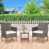 imageFDW Wicker Outdoor Furniture Patio Furniture Set of 3 Rattan Patio Chairs Outdoor Chairs Patio Conversation Set with Coffee Table for Yard Backyard Lawn Porch Poolside BalconyBlackGray and Khaki