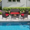 imageFDW Wicker Outdoor Furniture Patio Furniture Set of 3 Rattan Patio Chairs Outdoor Chairs Patio Conversation Set with Coffee Table for Yard Backyard Lawn Porch Poolside BalconyBlackBrown and Red
