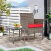 imageFDW Wicker Outdoor Furniture Patio Furniture Set of 3 Rattan Patio Chairs Outdoor Chairs Patio Conversation Set with Coffee Table for Yard Backyard Lawn Porch Poolside BalconyBlackGray and Red