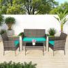imageFDW Wicker Outdoor Furniture Patio Furniture Set of 3 Rattan Patio Chairs Outdoor Chairs Patio Conversation Set with Coffee Table for Yard Backyard Lawn Porch Poolside BalconyBlackGray and Blue