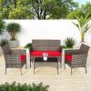 imageFDW Wicker Outdoor Furniture Patio Furniture Set of 3 Rattan Patio Chairs Outdoor Chairs Patio Conversation Set with Coffee Table for Yard Backyard Lawn Porch Poolside BalconyBlackGray and Red