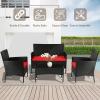imageFDW Wicker Outdoor Furniture Patio Furniture Set of 3 Rattan Patio Chairs Outdoor Chairs Patio Conversation Set with Coffee Table for Yard Backyard Lawn Porch Poolside BalconyBlackBlack and Red
