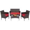 imageFDW Wicker Outdoor Furniture Patio Furniture Set of 3 Rattan Patio Chairs Outdoor Chairs Patio Conversation Set with Coffee Table for Yard Backyard Lawn Porch Poolside BalconyBlackBrown and Red