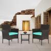 imageFDW Wicker Outdoor Furniture Patio Furniture Set of 3 Rattan Patio Chairs Outdoor Chairs Patio Conversation Set with Coffee Table for Yard Backyard Lawn Porch Poolside BalconyBlackBrown and Blue