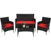 imageFDW Wicker Outdoor Furniture Patio Furniture Set of 3 Rattan Patio Chairs Outdoor Chairs Patio Conversation Set with Coffee Table for Yard Backyard Lawn Porch Poolside BalconyBlackBlack and Red