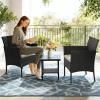 imageFDW Wicker Outdoor Furniture Patio Furniture Set of 3 Rattan Patio Chairs Outdoor Chairs Patio Conversation Set with Coffee Table for Yard Backyard Lawn Porch Poolside BalconyBlackBlack and Beige