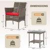 imageFDW Wicker Outdoor Furniture Patio Furniture Set of 3 Rattan Patio Chairs Outdoor Chairs Patio Conversation Set with Coffee Table for Yard Backyard Lawn Porch Poolside BalconyBlackGray and Red