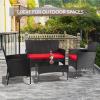 imageFDW Wicker Outdoor Furniture Patio Furniture Set of 3 Rattan Patio Chairs Outdoor Chairs Patio Conversation Set with Coffee Table for Yard Backyard Lawn Porch Poolside BalconyBlackBlack and Red