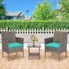imageFDW Wicker Outdoor Furniture Patio Furniture Set of 3 Rattan Patio Chairs Outdoor Chairs Patio Conversation Set with Coffee Table for Yard Backyard Lawn Porch Poolside BalconyBlackGray and Blue