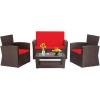 imageFDW 4 Piece Patio Furniture Sets Wicker Conversation Set 4 AllWeather Outdoor Sectional Patio Sofa for Porch Deck with Blue Cushion Brown Rattan Sofa ChairBrown and Red