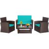imageFDW 4 Piece Patio Furniture Sets Wicker Conversation Set 4 AllWeather Outdoor Sectional Patio Sofa for Porch Deck with Blue Cushion Brown Rattan Sofa ChairBrown and Blue