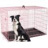 imageFDW Dog Crate for Large Dogs 42 Inch Folding Metal WirePet Cage Double Door WDivider Panel Indoor Outdoor Kennel LeakProof Plastic TrayPink