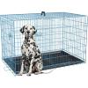 imageFDW Dog Crate for Large Dogs 48 Inch Folding Metal WirePet Cage Double Door WDivider Panel Indoor Outdoor Kennel LeakProof Plastic TrayBlue