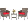 imageFDW Wicker Outdoor Furniture Patio Furniture Set of 3 Rattan Patio Chairs Outdoor Chairs Patio Conversation Set with Coffee Table for Yard Backyard Lawn Porch Poolside BalconyBlackGray and Red