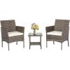 imageFDW Wicker Outdoor Furniture Patio Furniture Set of 3 Rattan Patio Chairs Outdoor Chairs Patio Conversation Set with Coffee Table for Yard Backyard Lawn Porch Poolside BalconyBlackGray and Khaki