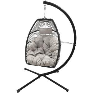 imageEgg Chair Hammock Chair Basket Chair Hanging Swing Chair UV Resistant Cushion with Stand for Indoor Bedroom Outdoor Garden BackyardBlack and Tan