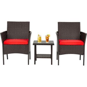 imageFDW  4Piece Patio Furniture Set  Gray ampamp Khakhi  Outdoor Wicker Furniture with Coffee Table  Modern Rattan Chairs Conversation Set  Outdoor Seating  WeatherResistant  for Porch Garden LawnBrown and Red