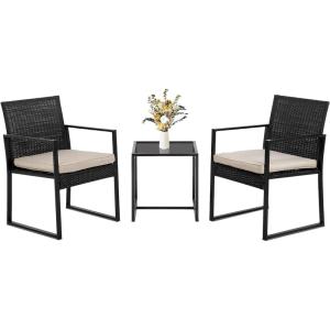 imageFDW  4Piece Patio Furniture Set  Gray ampamp Khakhi  Outdoor Wicker Furniture with Coffee Table  Modern Rattan Chairs Conversation Set  Outdoor Seating  WeatherResistant  for Porch Garden LawnKhaki